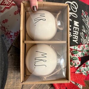 Rae Dunn Cream Mr. and Mrs. Ornaments